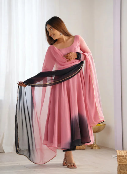 Heavy Pure Soft Fox Georgette Anarkali Onion Pink