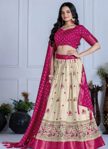 Pink Heavy Lichi Fabric Lehenga Choli