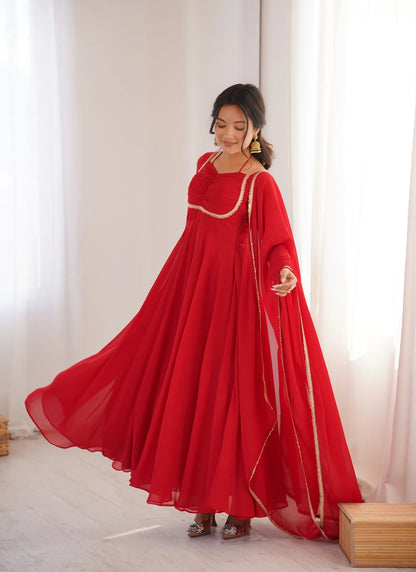 Red Pure Blooming Georgette Anarkali Suit