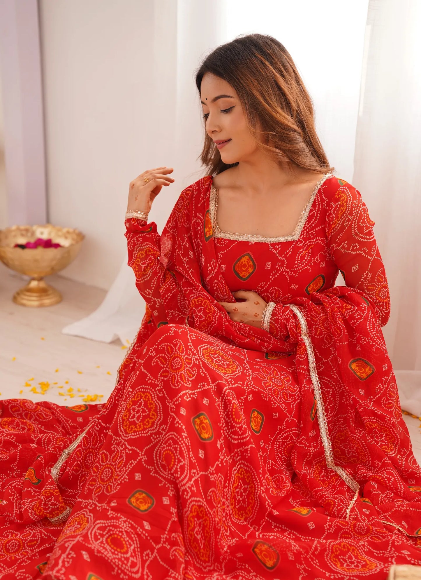 Pure Soft Lightweight Chiffon Anarkali Red