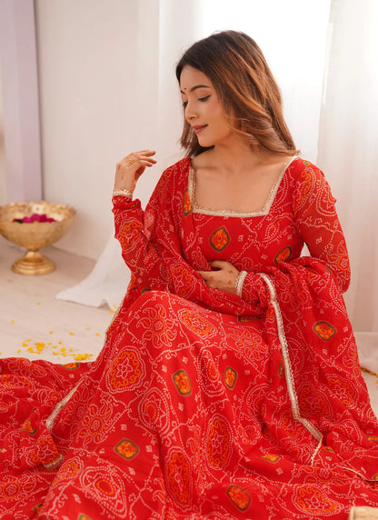 Pure Soft Lightweight Chiffon Anarkali Red