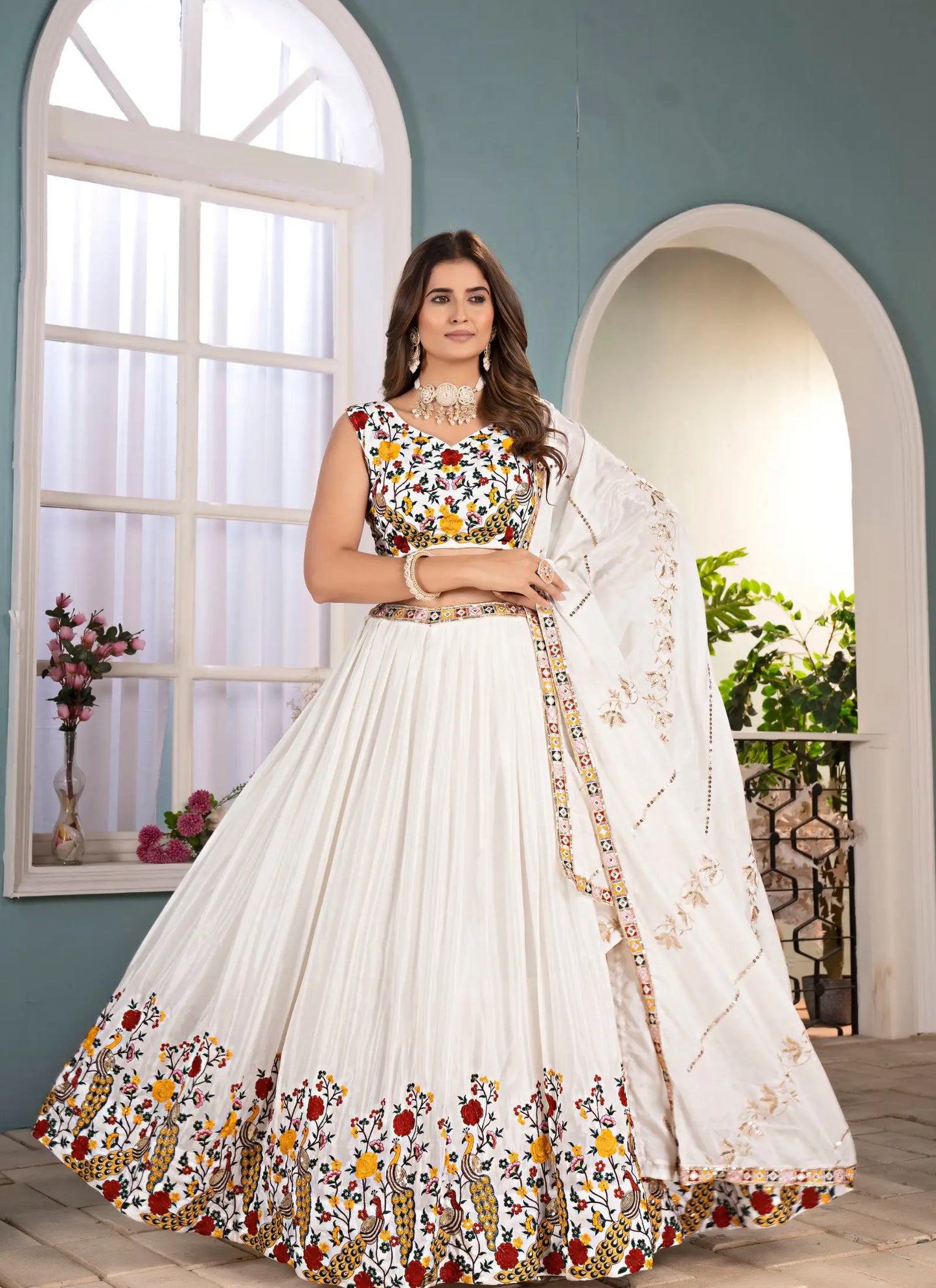 Tradition Embroidery Lehenga Choli White