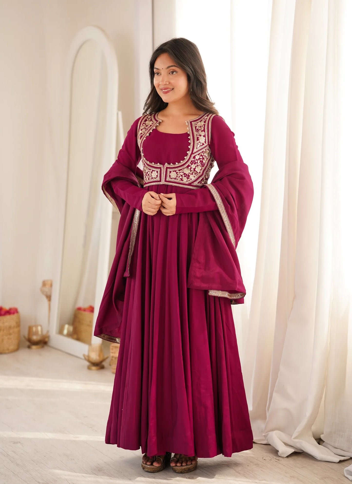 Dark Ranipink Heavy Pure Romansilk Anarkali Suit
