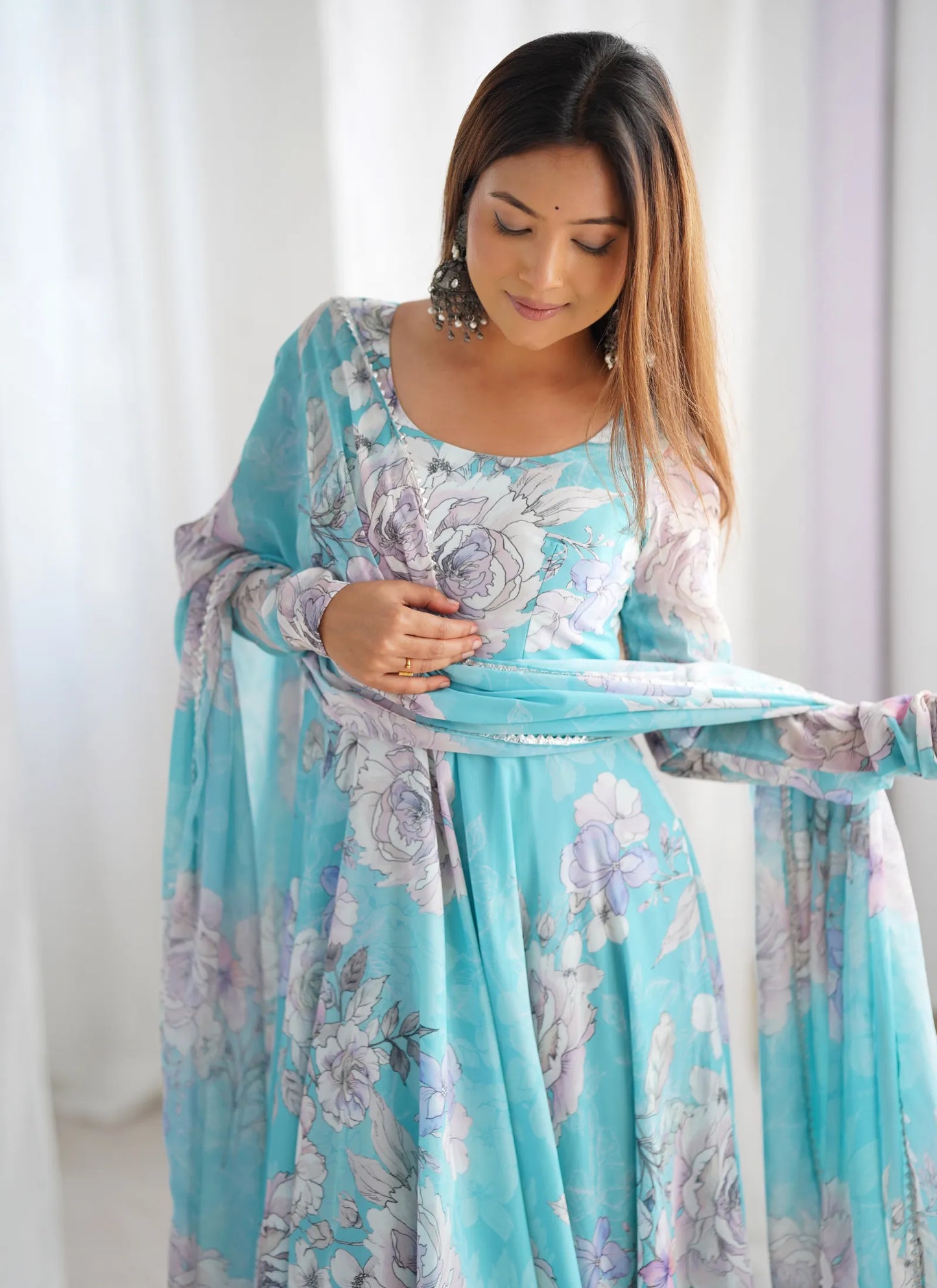 Floral Print Pure Fox Georgette Anarkali Suit