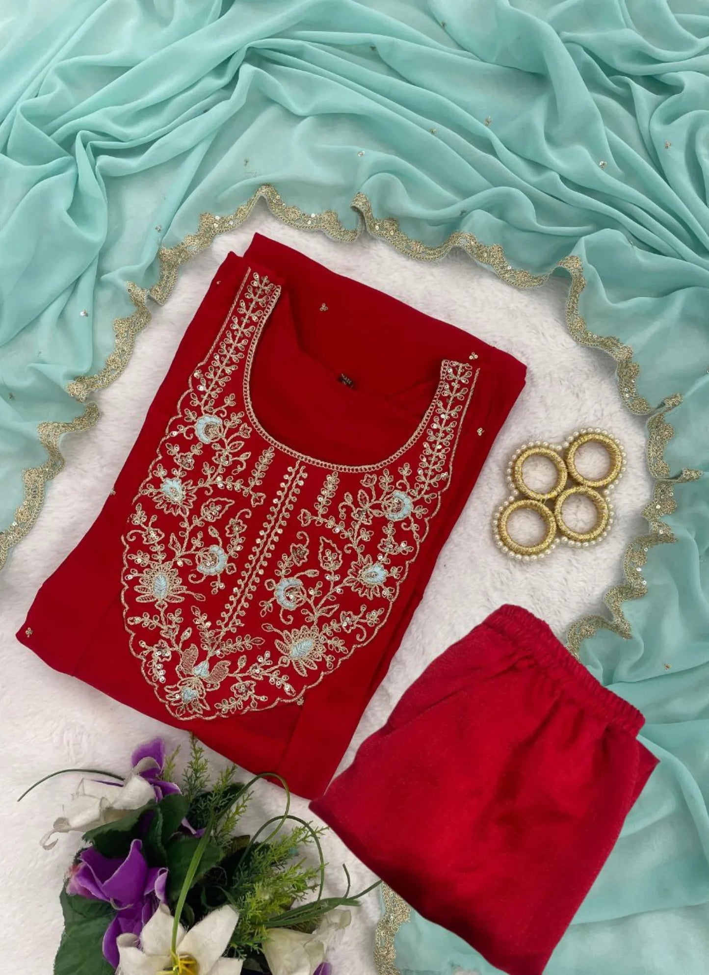 Premium Anarkali Kurti Set Red