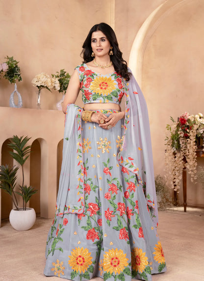 Floral Embroidery Faux Georgette Lehenga Choli