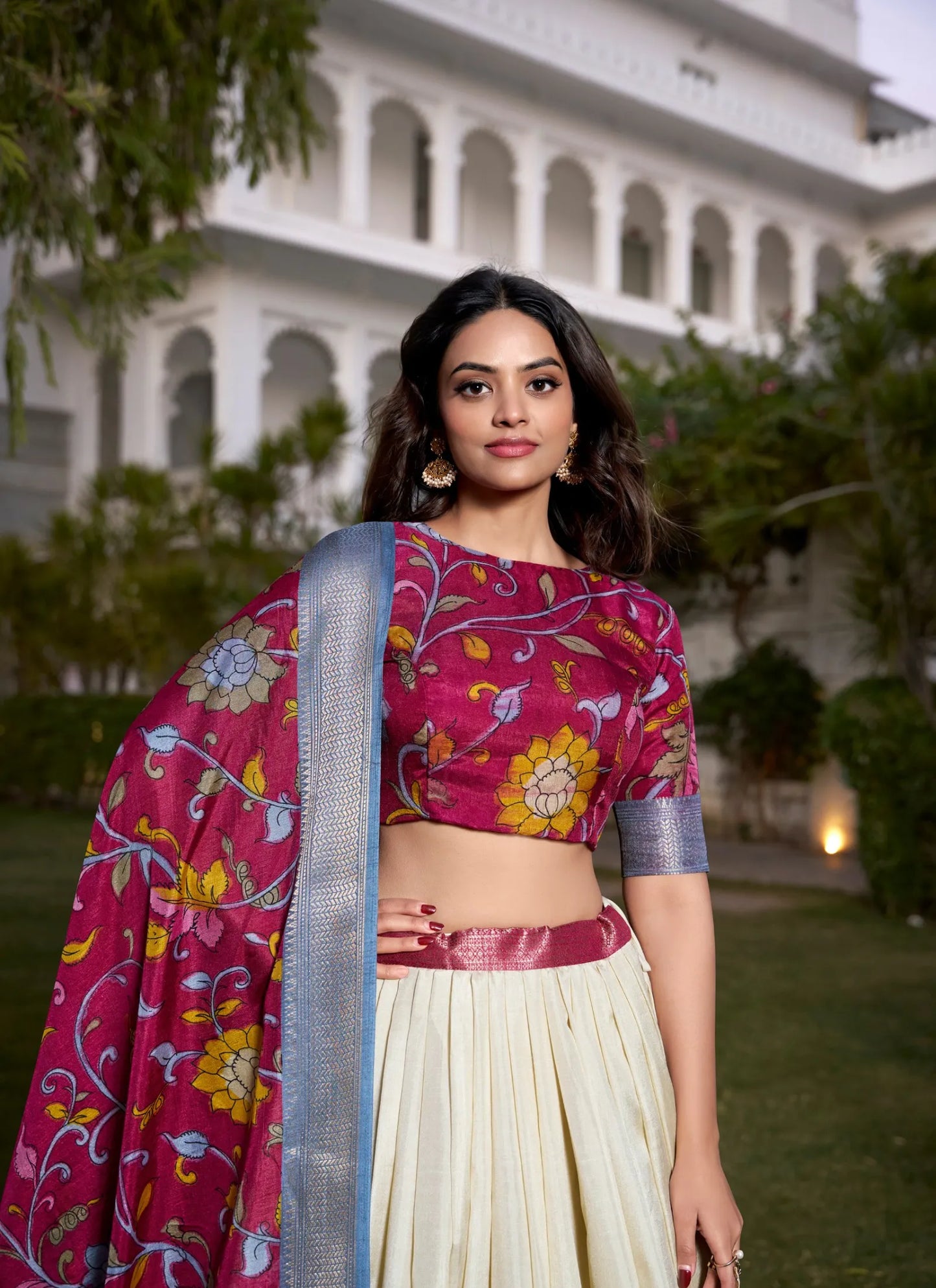 Beautiful Tusser Silk Lehenga Choli White