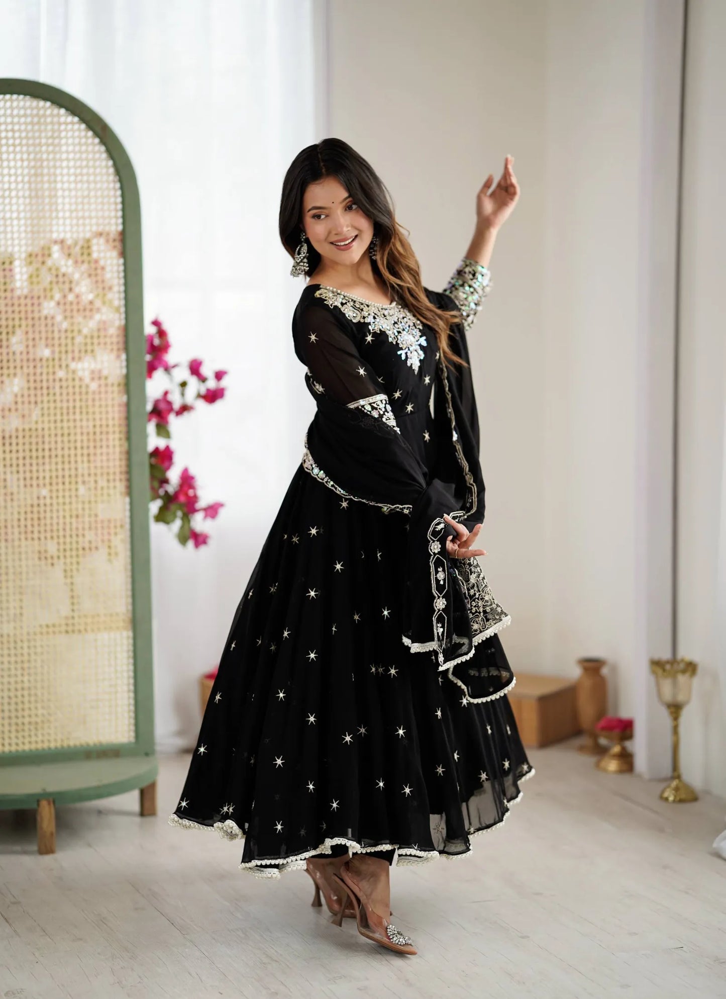 Black Rembo Sequence Designer Anarkali Suit