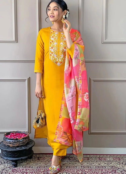 Yellow Vertican Silk Kurta Set