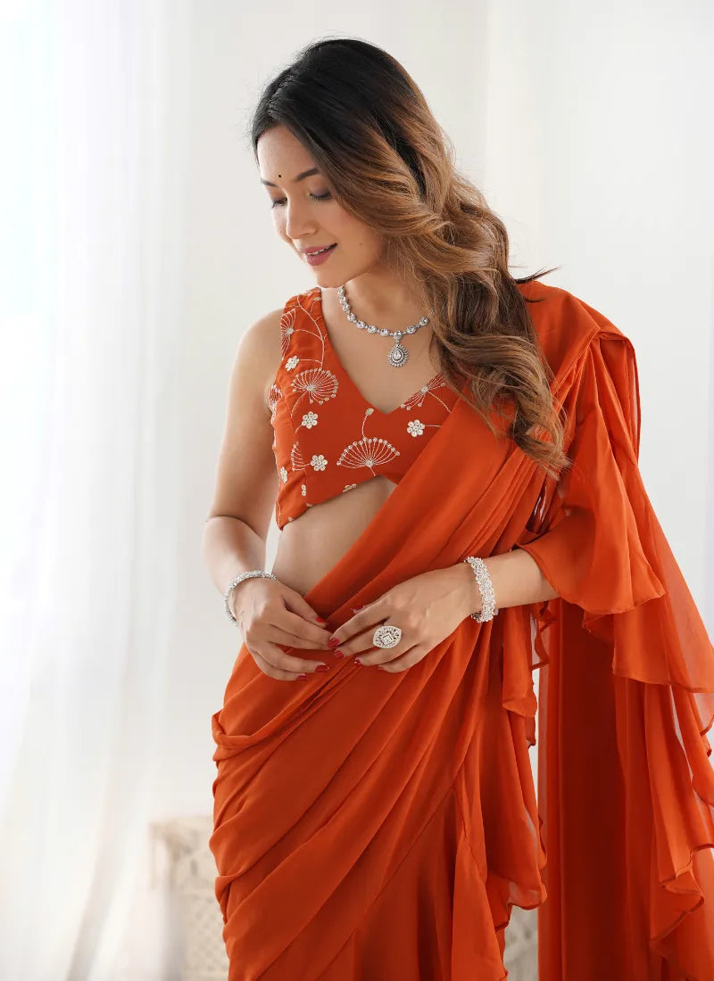 Ready To Wear Sharara Saree Orange