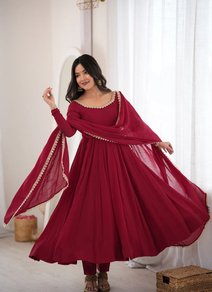 Dark Pink Pure Mal Chanderi Anarkali Suit