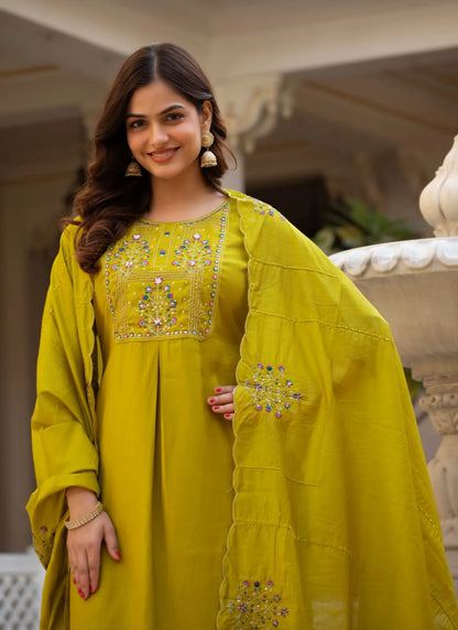 Mustard Pure Viscose Designer Kurti Set