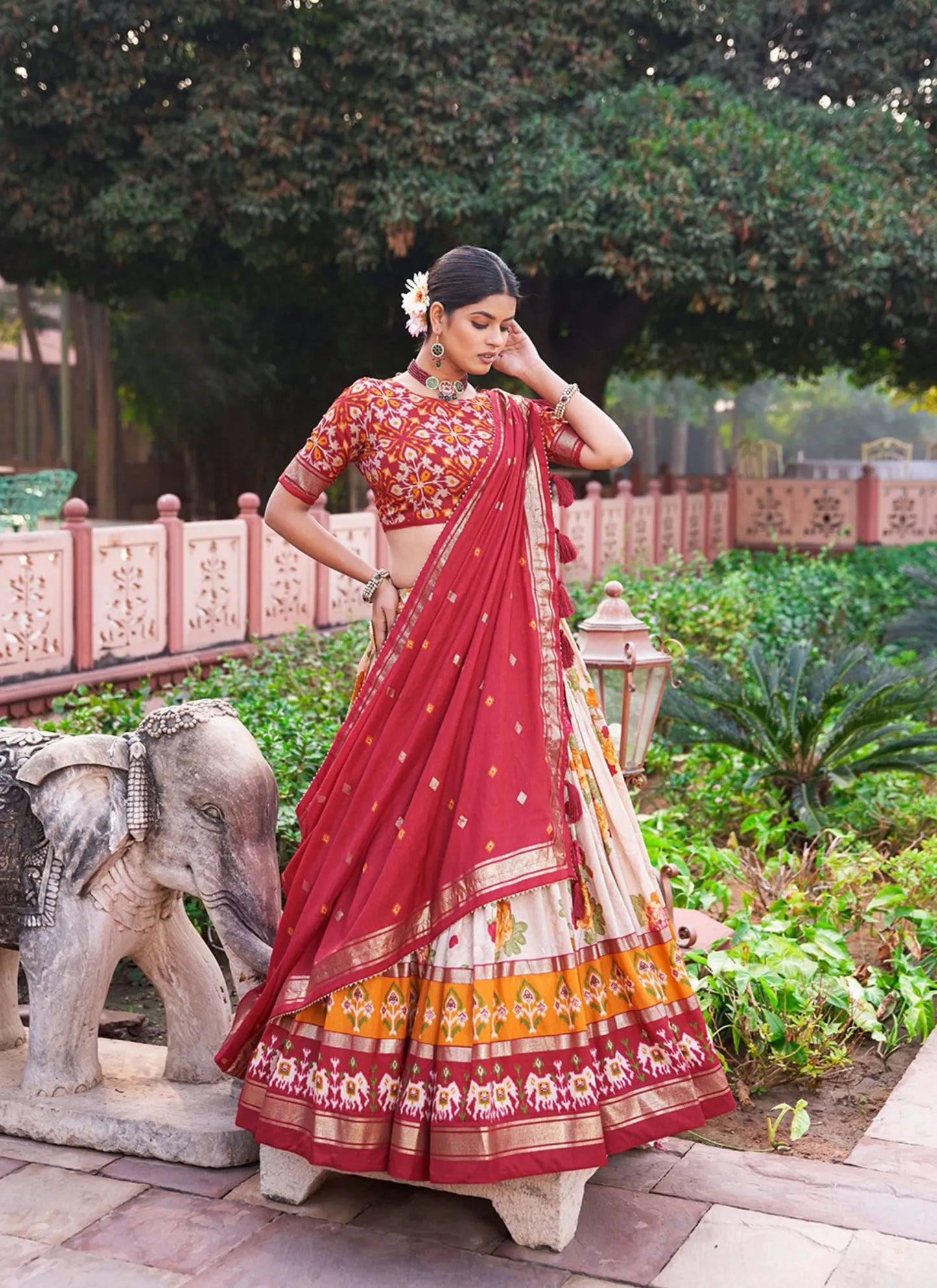 Red Floral Print Lehenga Choli