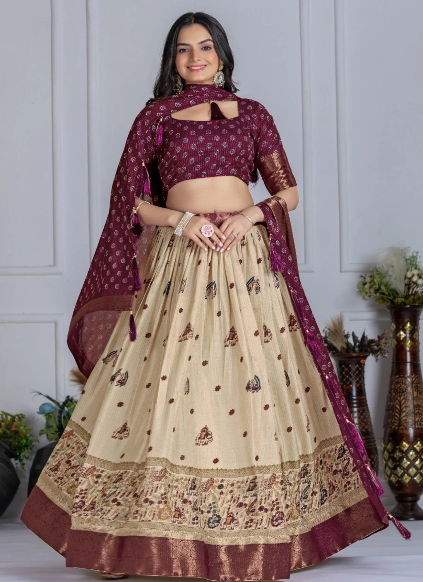 Wine Heavy Lichi Fabric Lehenga Choli
