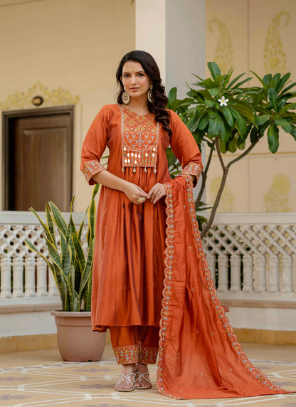 Beautiful Roman Silk Anarkali Kurti Orange
