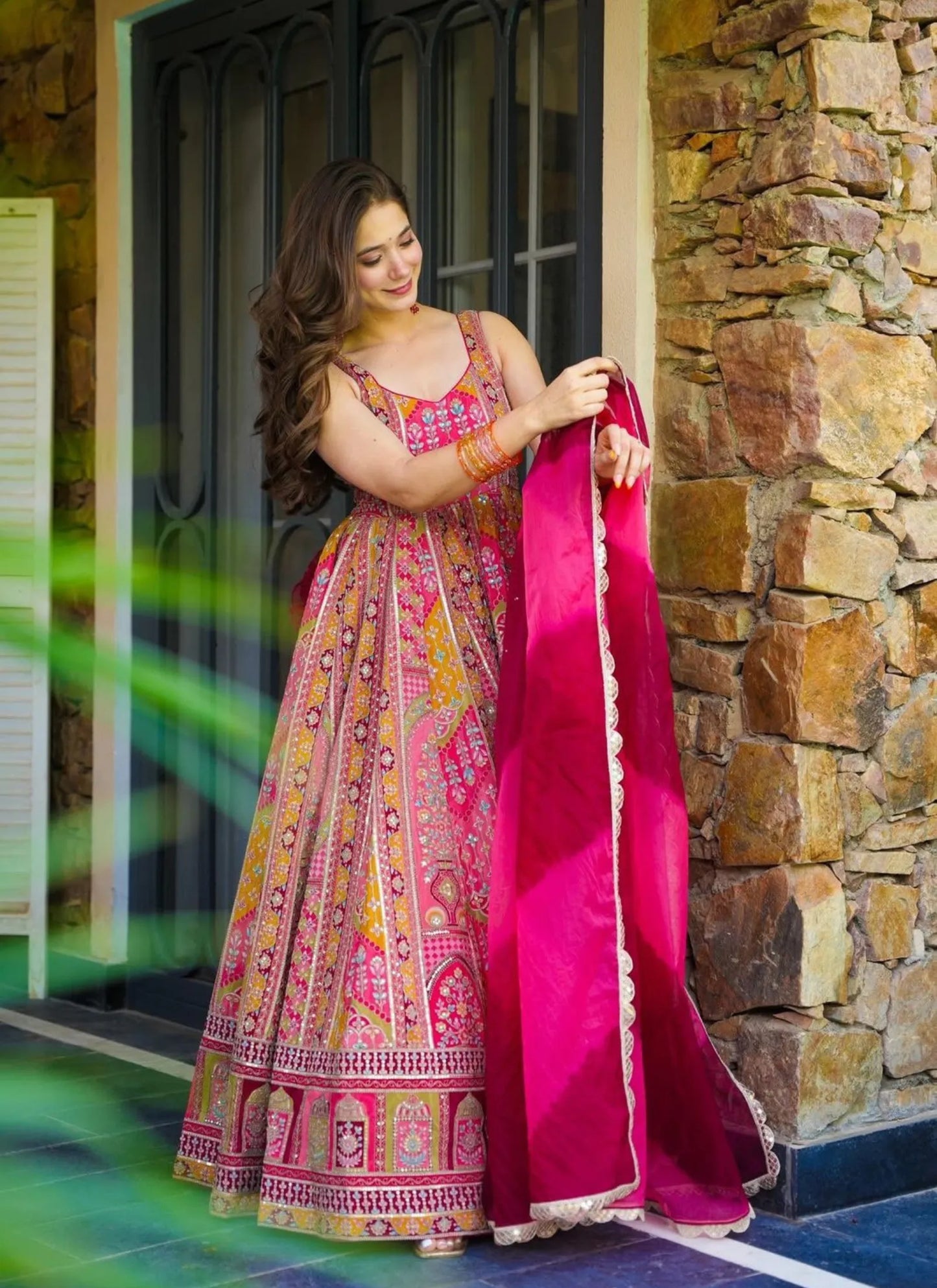 Pure Organza Silk Anarkali Gown Red