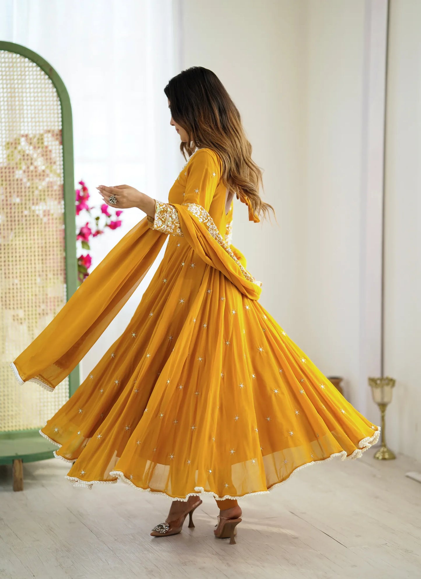 Mustard Rembo Sequence Designer Anarkali Suit