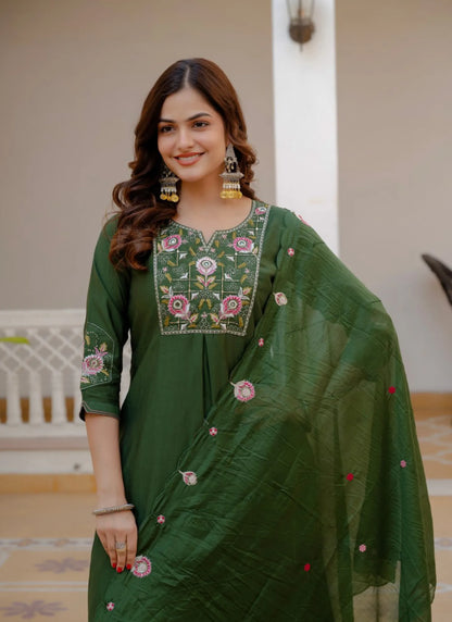 Green Pure Viscose Designer Kurta Set