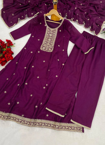 Designer Vichitra Silk Anarkali Kurti Purple