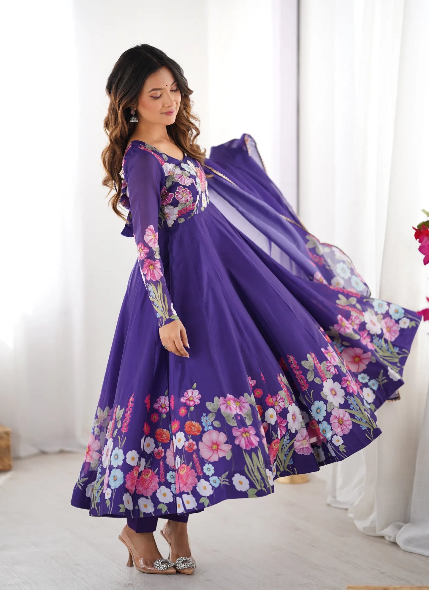 Pure Soft Organja Silk Anarkali Purple