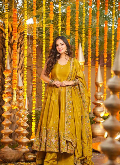 Yellow Heavy Silk Anarkali Suit