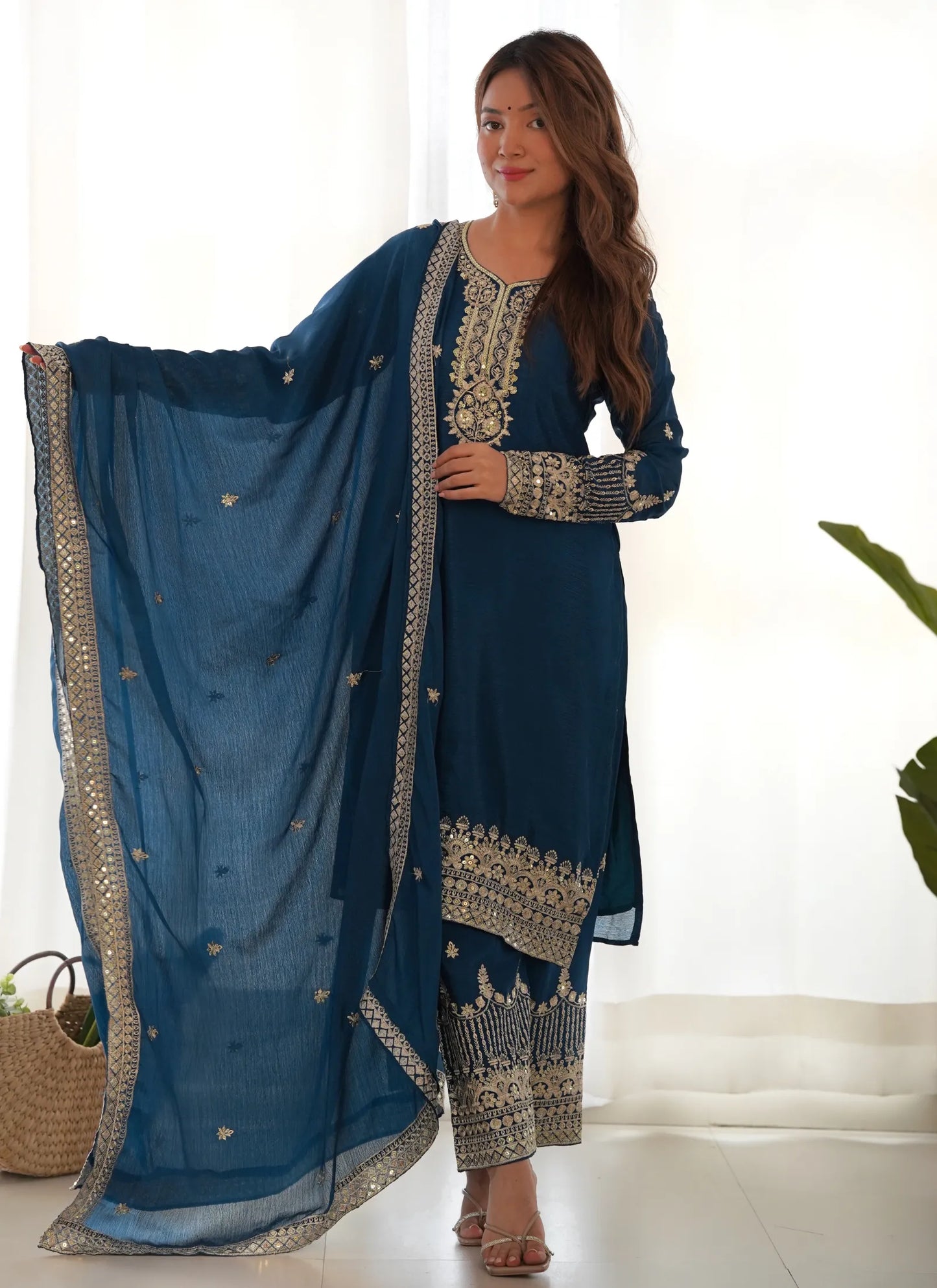Peacock Pure Chinon Silk Kurta Set