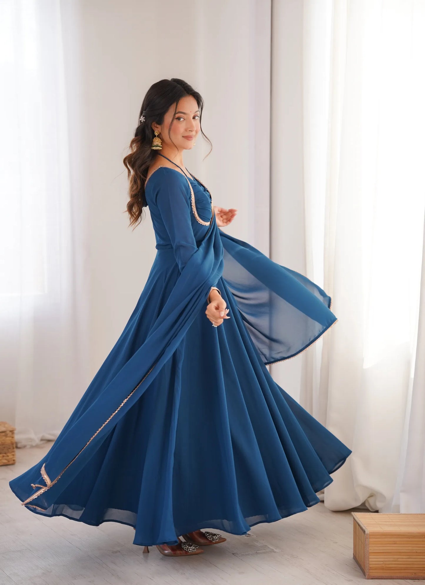 Teal Pure Blooming Georgette Anarkali Suit
