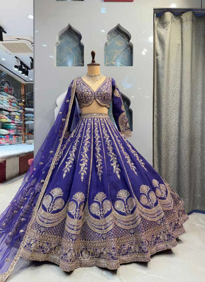 Premium Heavy Slub Silk Lehenga Choli Blue