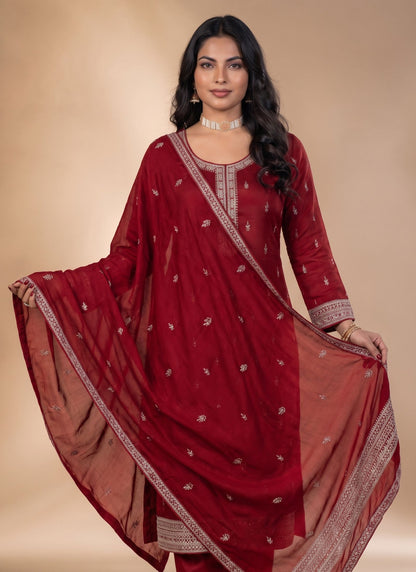 Red Vichitra Silk Premium Designers Kurta Set