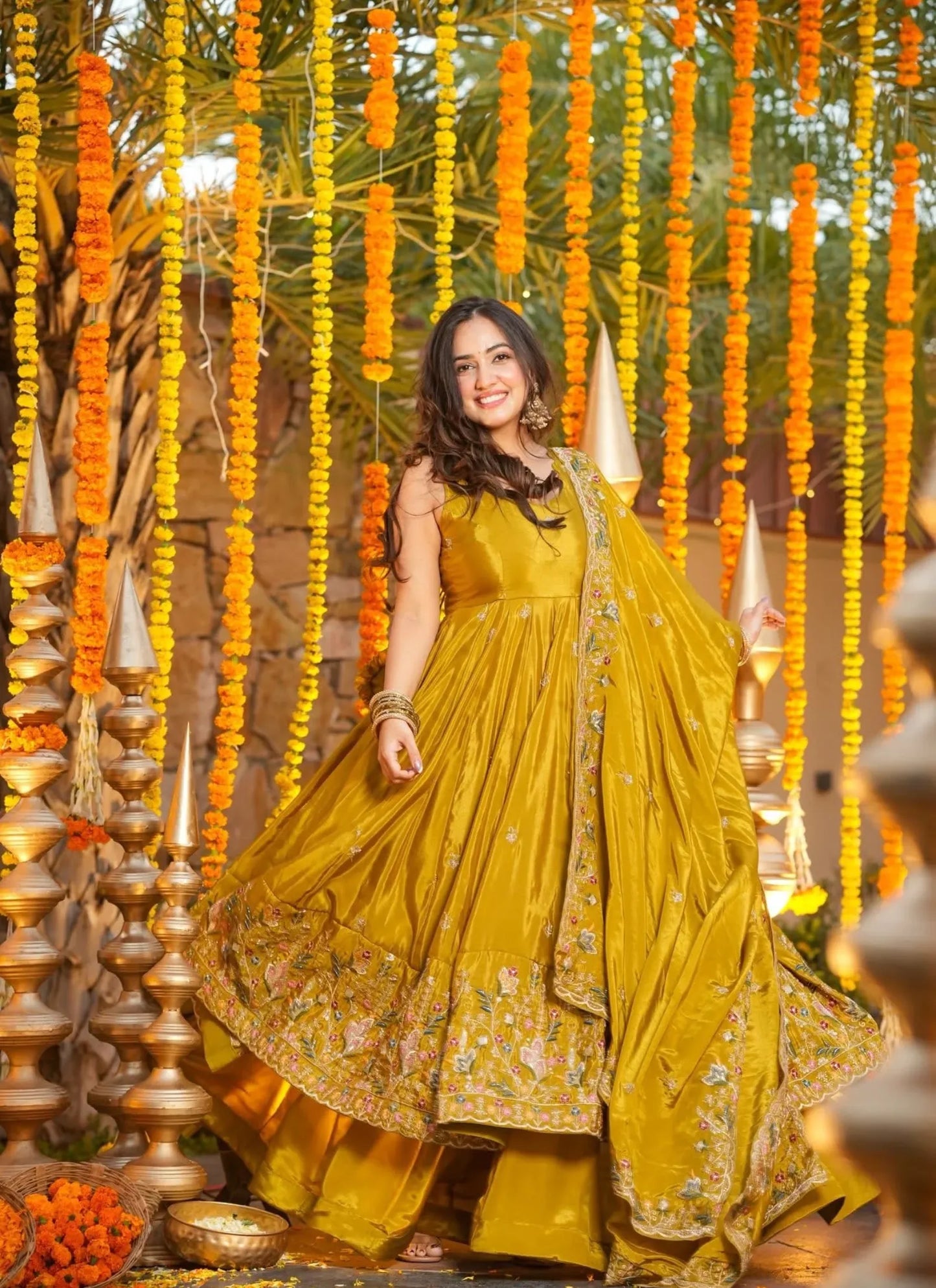 Yellow Heavy Silk Anarkali Suit