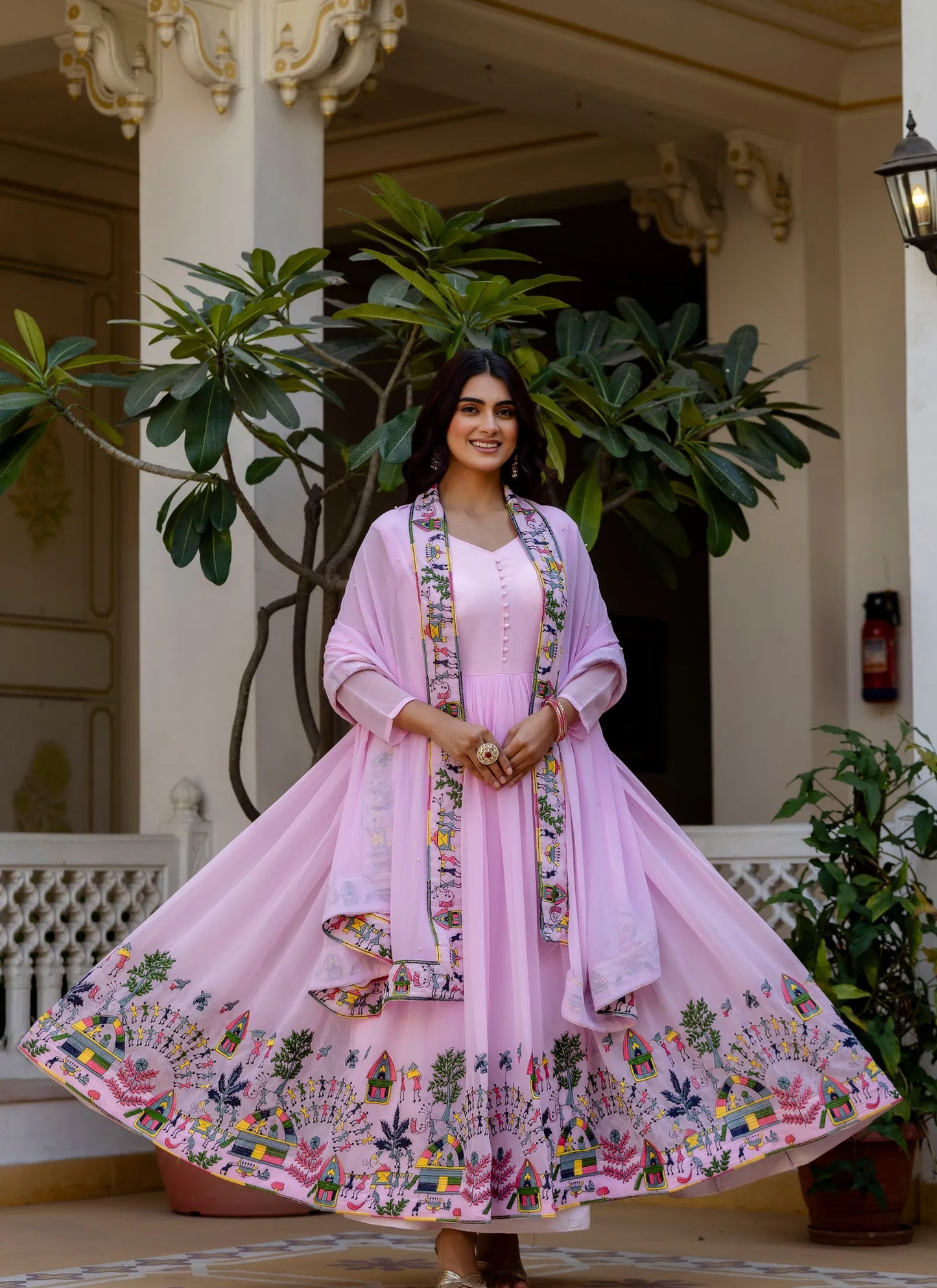 Purple Embroidered Faux Georgette Gown