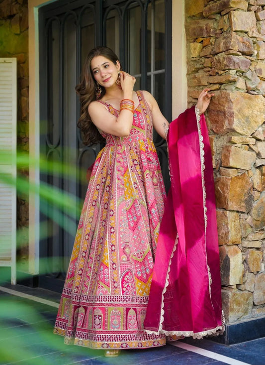 Pure Organza Silk Anarkali Gown Red