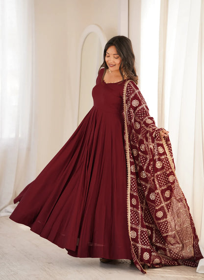 Maroon Heavy Roman Silk Anarkali Suit