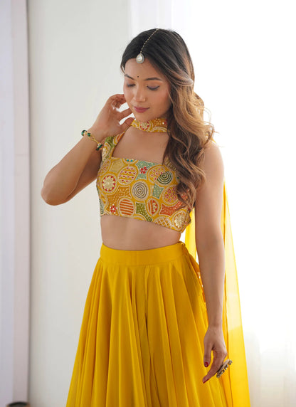 Pure Soft Fox Georgette Lehenga Choli Yellow