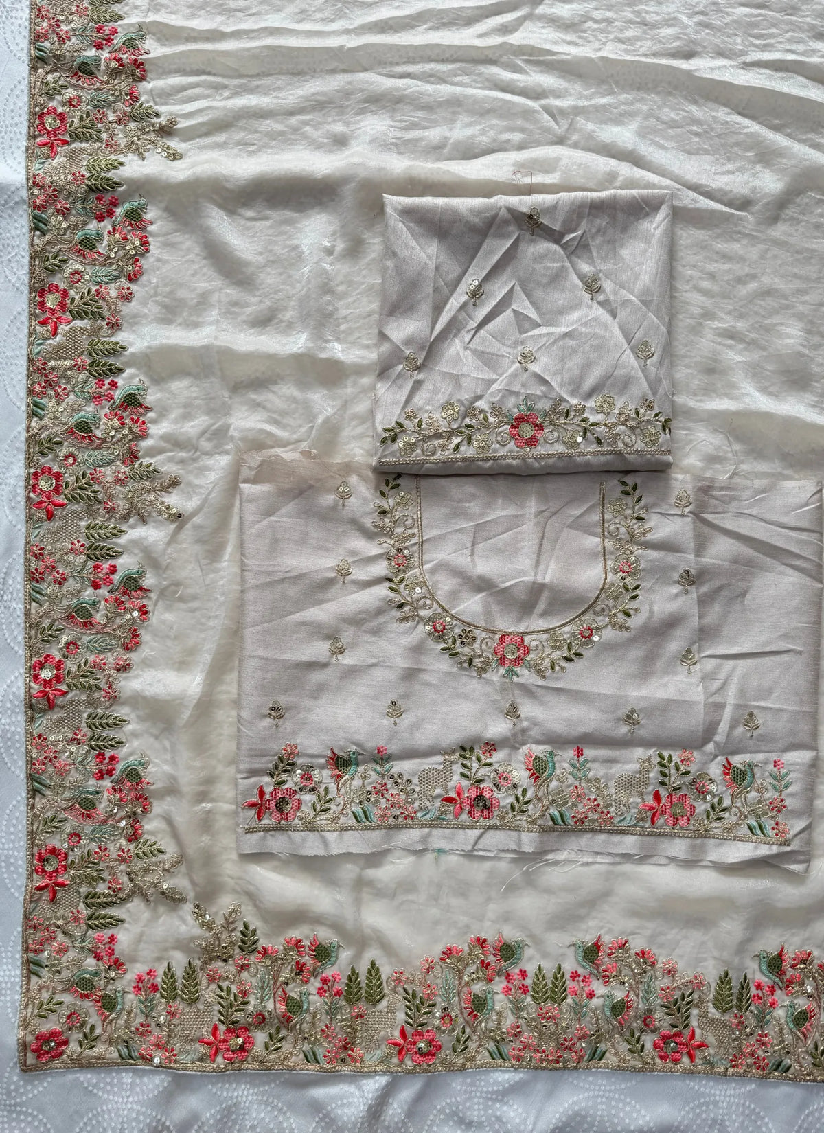 Off-White Soft Fendy Satin Silk Saree
