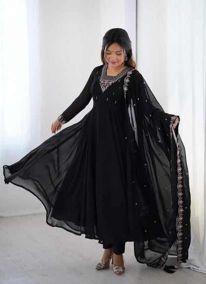 Pure Soft Fox Georgette Anarkali Black