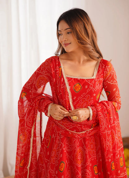 Pure Soft Lightweight Chiffon Anarkali Red