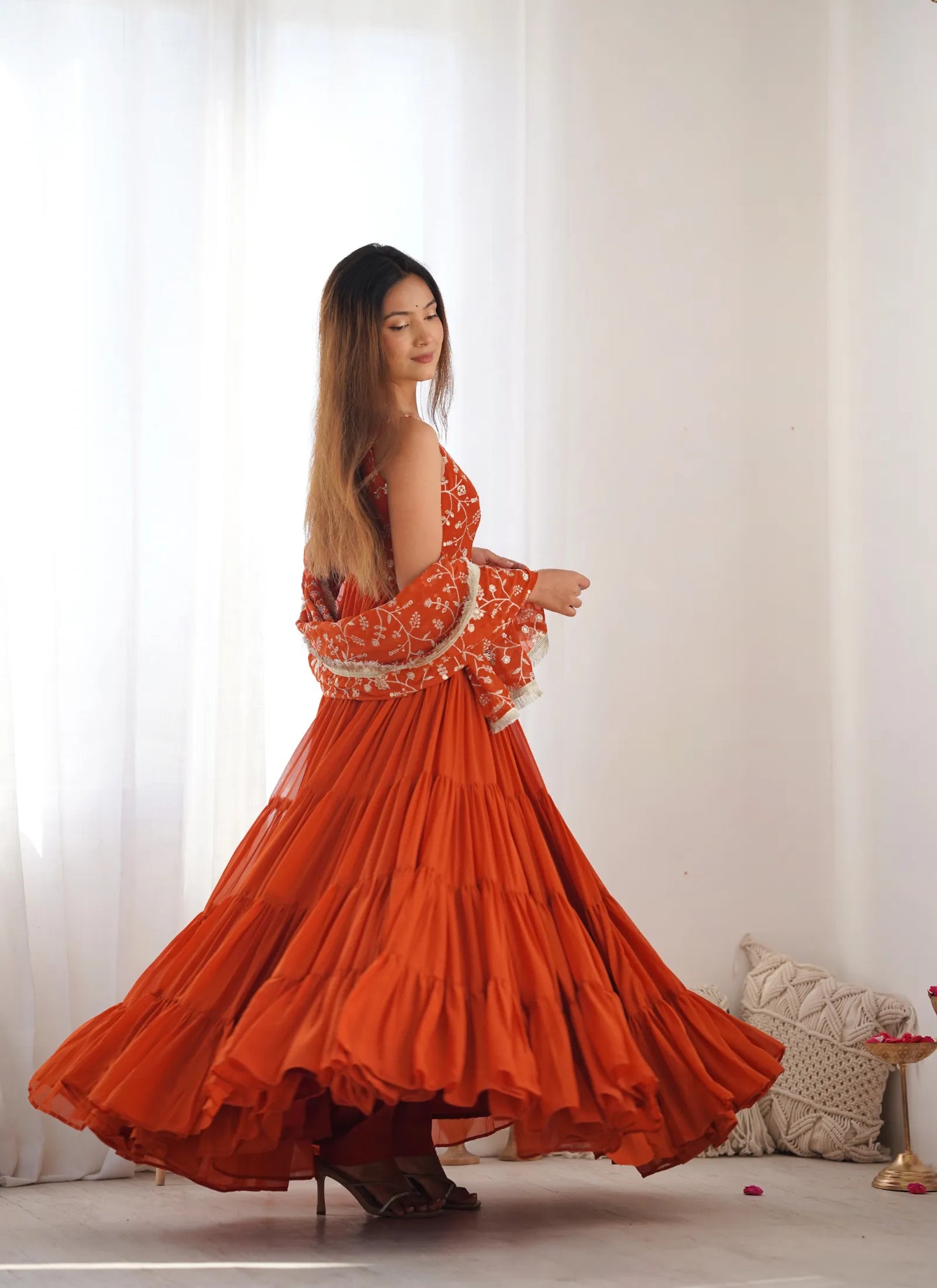 Pure Soft Georgette Anarkali Rust