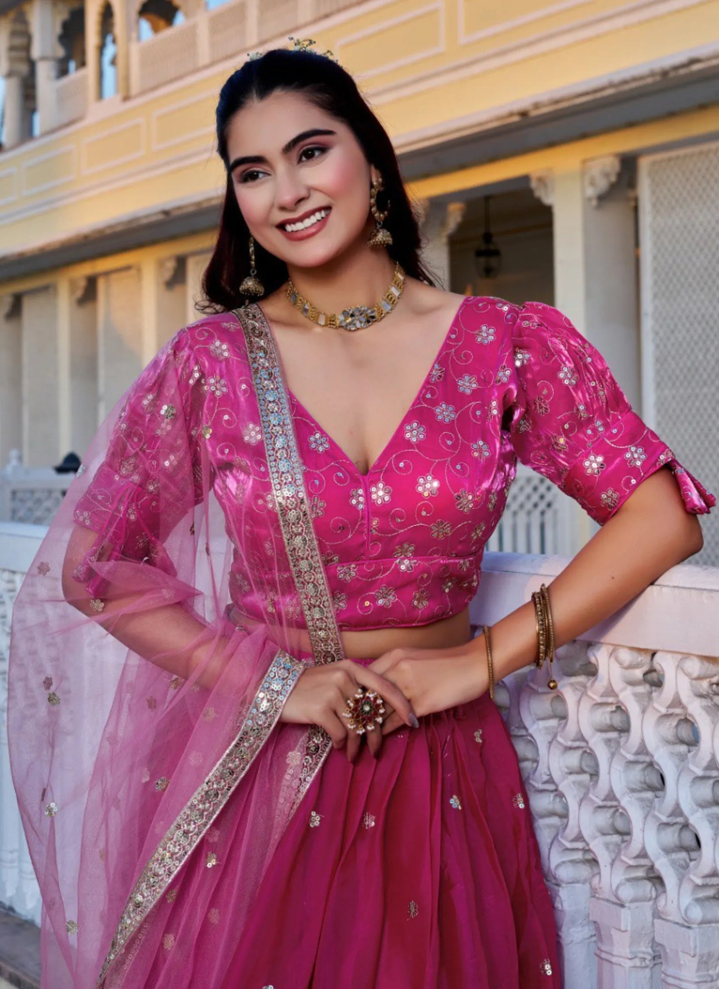 Pink Heavy Embroidery With Zari Thread Lehenga Choli