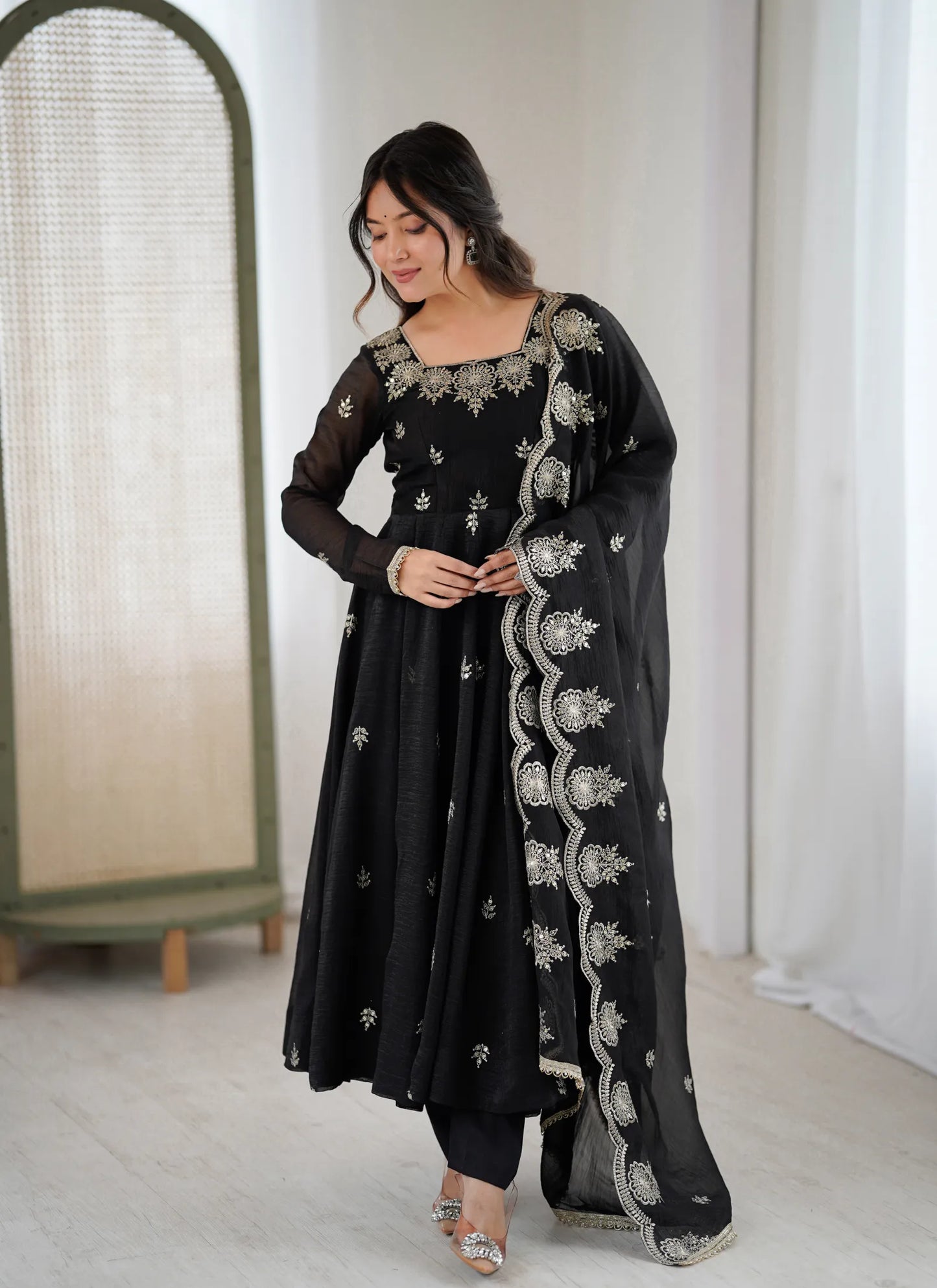 Black Designer Embroidered Anarkali Suit