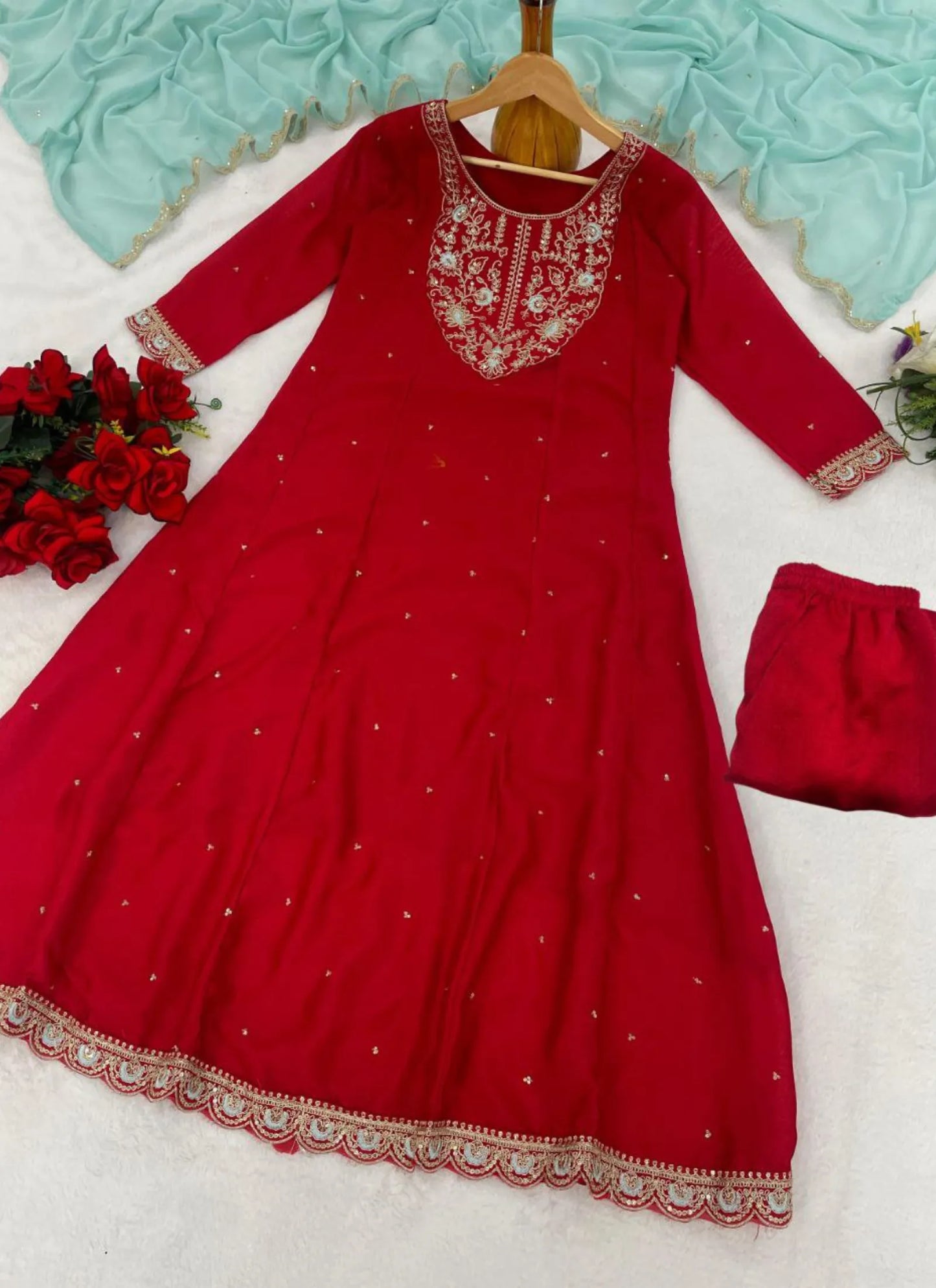 Premium Anarkali Kurti Set Red
