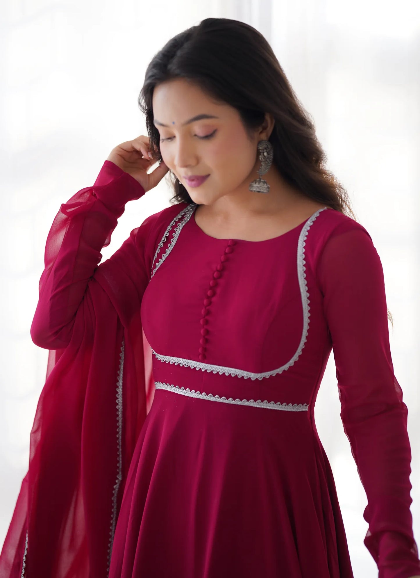 Pure Soft Fox Georgette Anarkali Pink