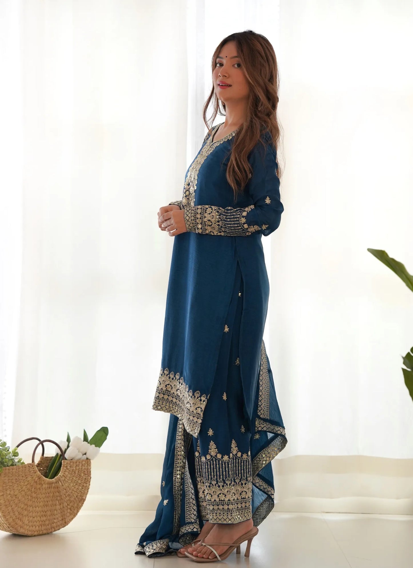 Peacock Pure Chinon Silk Kurta Set
