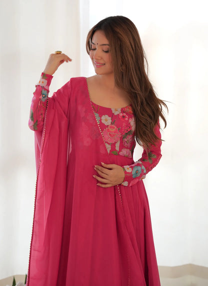 Pure Soft Organja Silk Anarkali Pink
