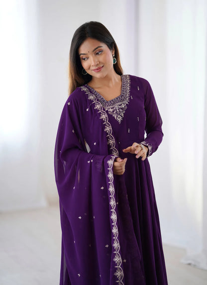 Pure Soft Fox Georgette Anarkali Purple