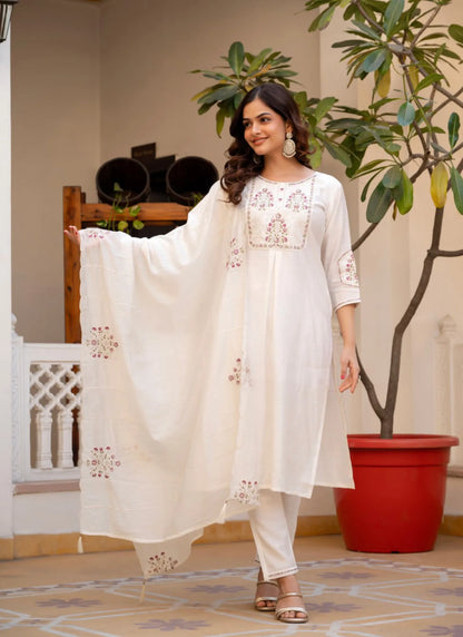 White Pure Viscose Designer Kurti Set