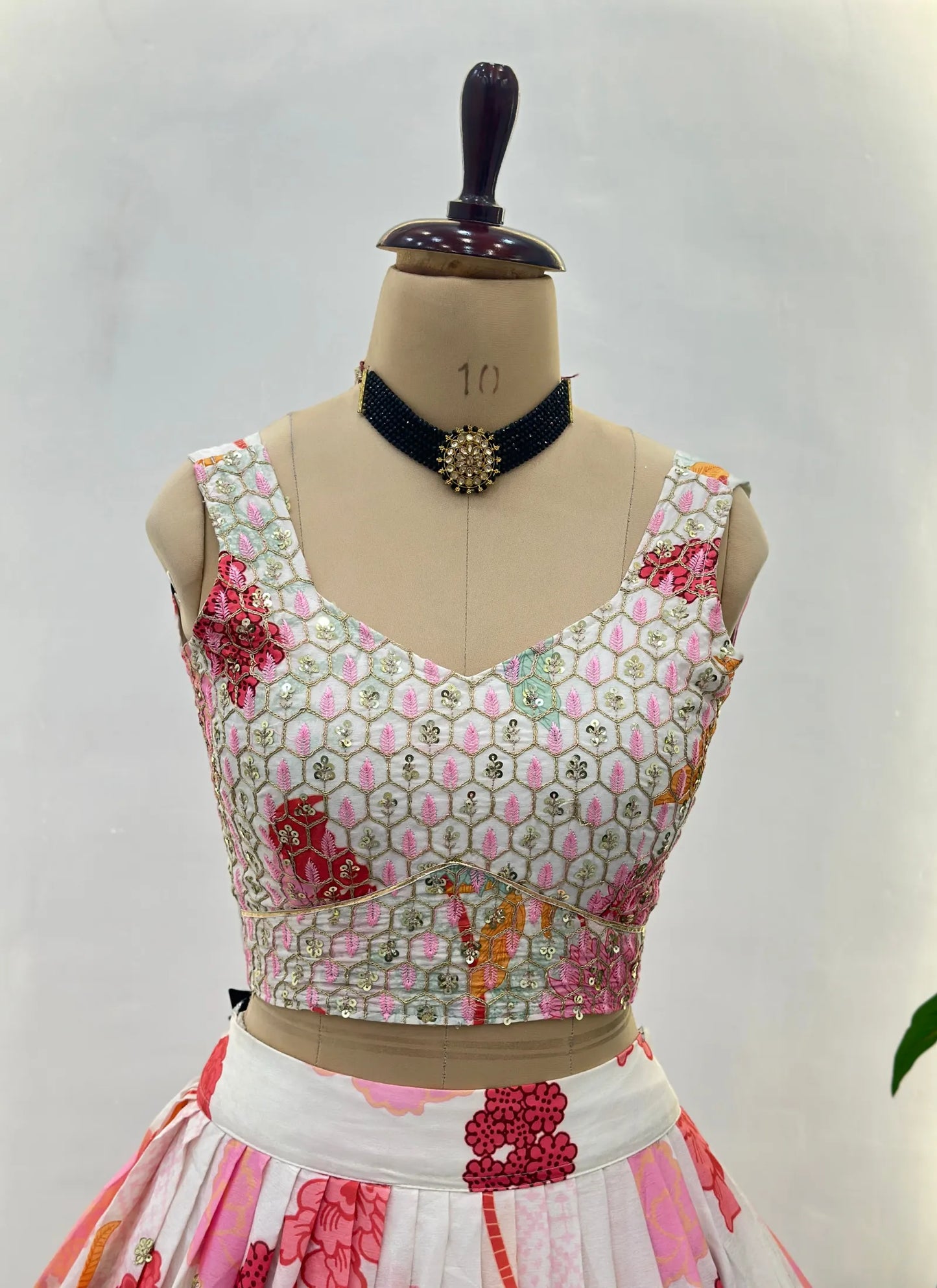 Floral Pink Chinon Silk Lehenga Choli