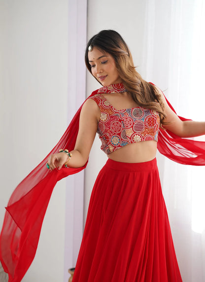 Pure Soft Fox Georgette Lehenga Choli Red