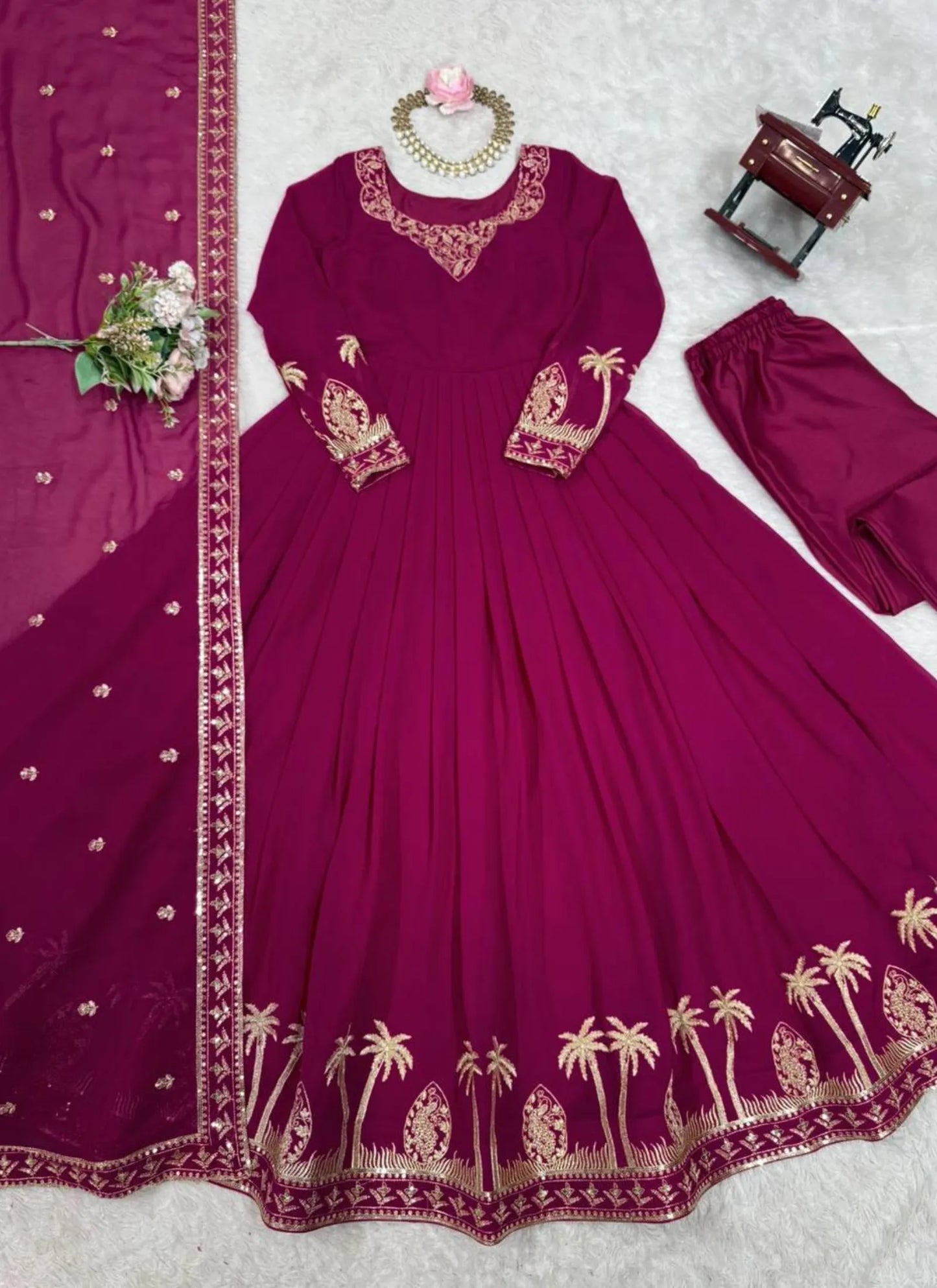 Pink Faux Georgette Thread Work Anarkali Suit