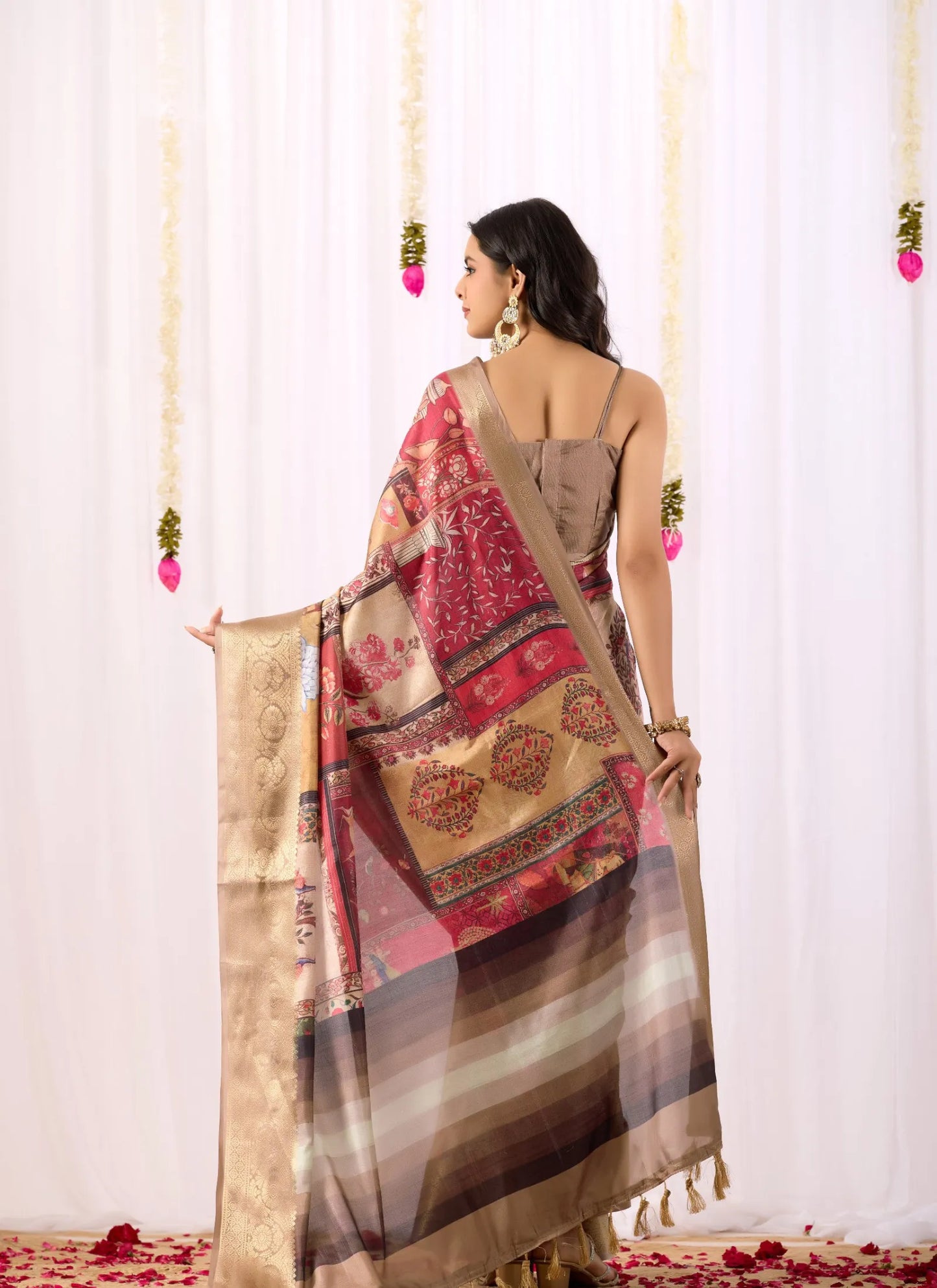 Tribal Art Print Soft Lichi Silk Saree